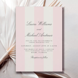 Blush Pink Simple Cabana Stripes Wedding Invitation