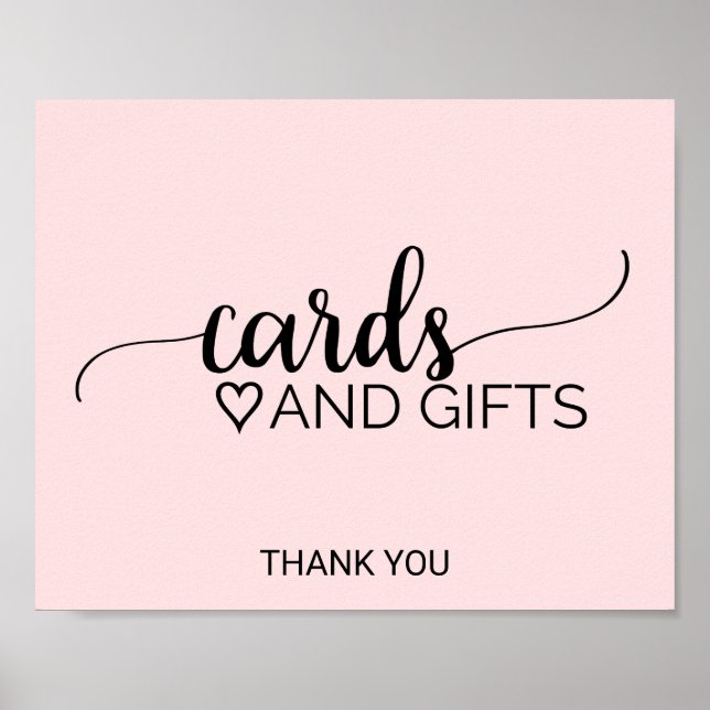 Blush Pink Simple Calligraphy Cards and Gifts Sign (Front)