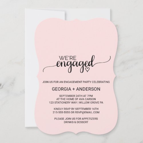 Blush Pink Simple Calligraphy Engagement Party Invitation