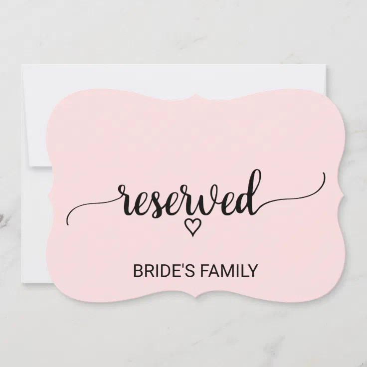 Blush Pink Simple Calligraphy Reserved Sign | Zazzle