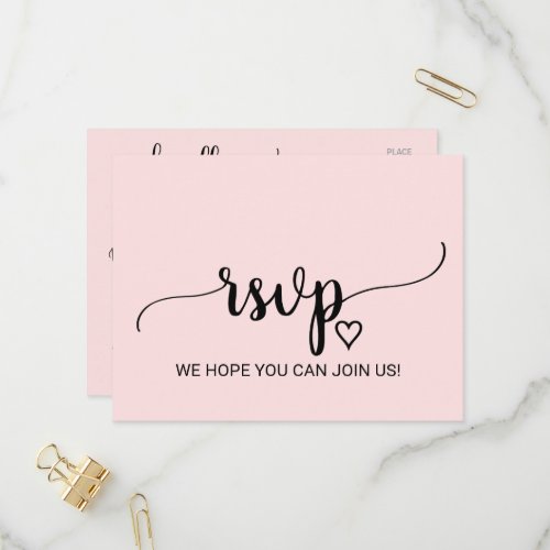 Blush Pink Simple Calligraphy Song Request RSVP Invitation Postcard