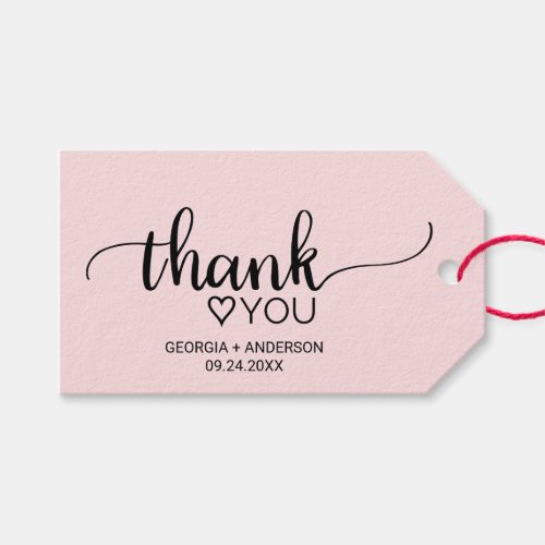 Blush Pink Simple Calligraphy Thank You Wedding Gift Tags