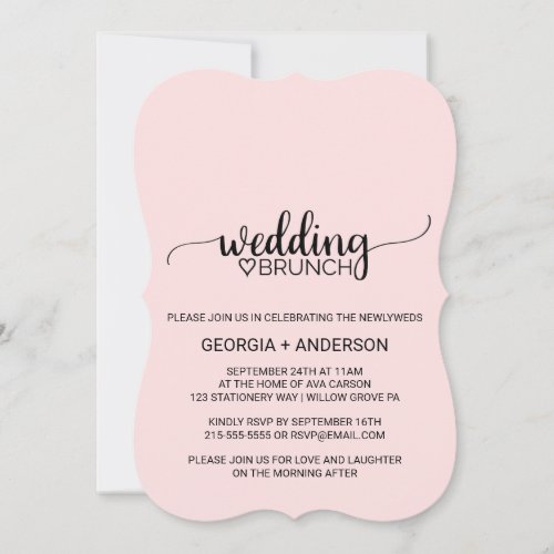 Blush Pink Simple Calligraphy Wedding Brunch Invitation