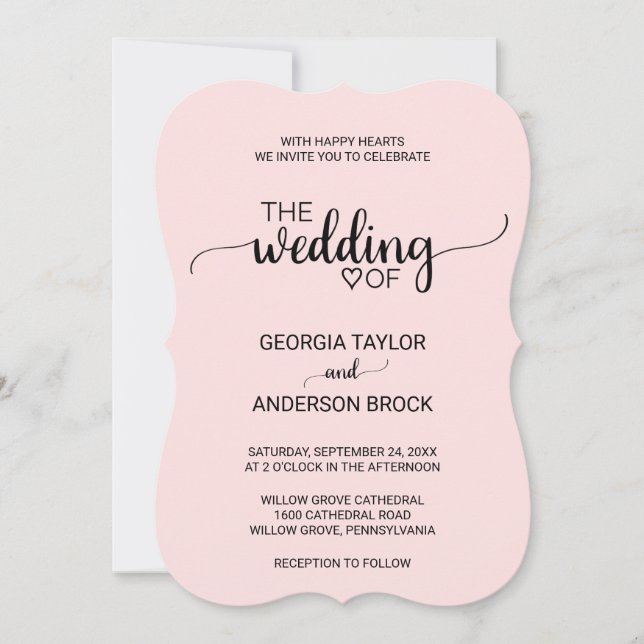 Blush Pink Simple Calligraphy Wedding Invitation (Front)