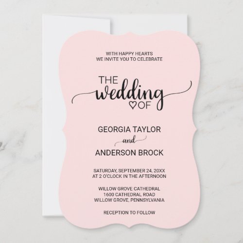 Blush Pink Simple Calligraphy Wedding Invitation