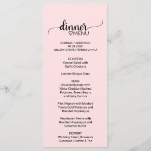 Blush Pink Simple Calligraphy Wedding Menu