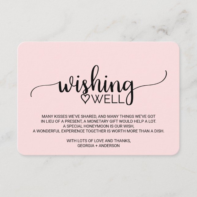 Blush Pink Simple Calligraphy Wedding Wishing Well Enclosure Card (Front)