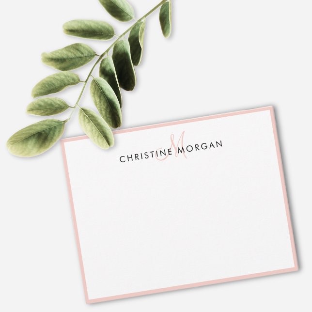 Blush pink simple chic minimalist monogram name note card (Creator Uploaded)