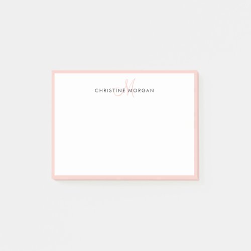 Blush pink simple chic minimalist monogram name post_it notes