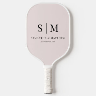 Blush Pink Simple Couple Monogram Initials Wedding Pickleball Paddle