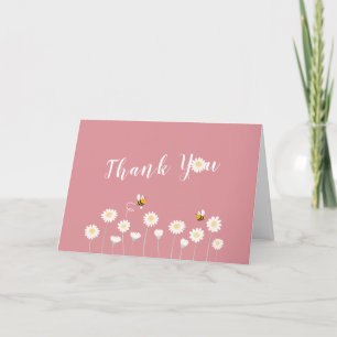 Blush Pink Simple Daisy Floral Baby Shower Thank You Card