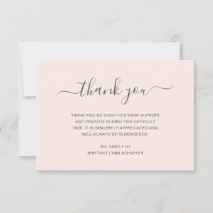 Blush Pink Simple Elegant Funeral Sympathy Thank You Card