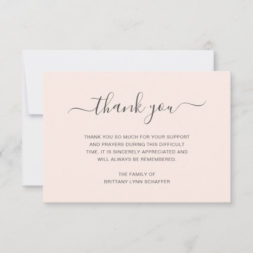 Blush Pink Simple Elegant Funeral Sympathy Thank You Card