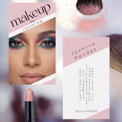 Blush Pink Simple Elegant Photo Makeup Artist Business Card