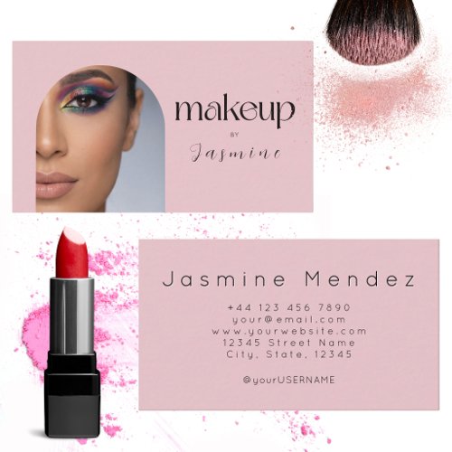 Blush Pink Simple Elegant Photo Makeup Artist Business Card