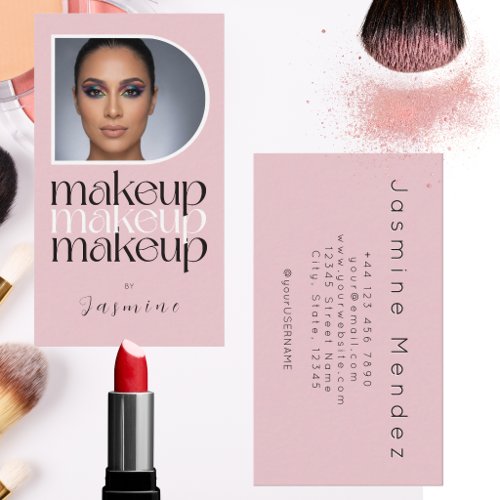 Blush Pink Simple Elegant Photo Makeup Artist  Business Card