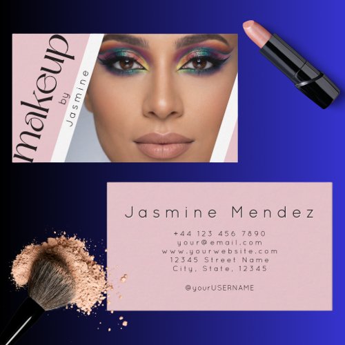 Blush Pink Simple Elegant Photo Makeup Artist  Business Card