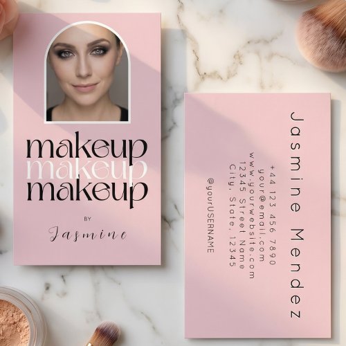 Blush Pink Simple Elegant Photo Makeup Artist  Business Card