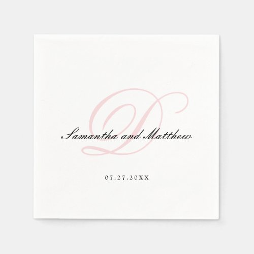 Blush Pink Simple Elegant Script Monogram Wedding Napkins