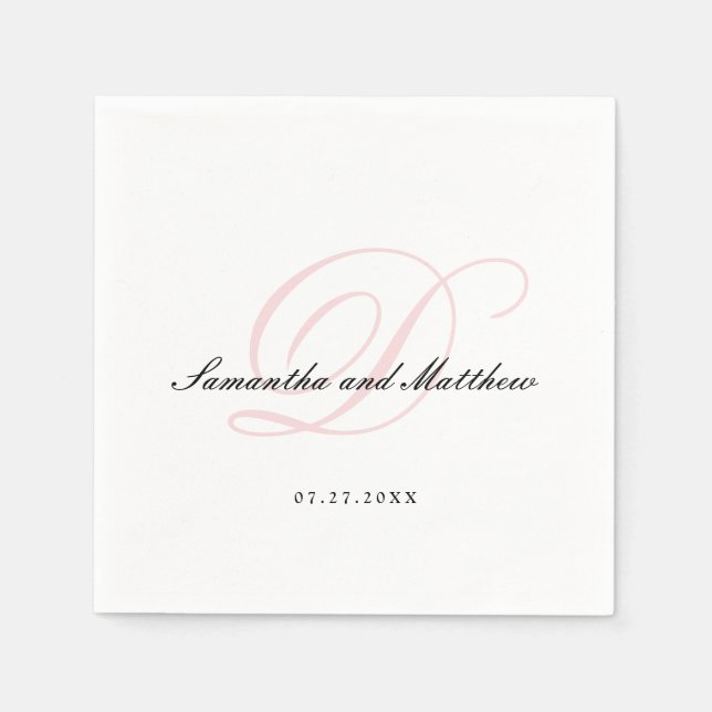 Blush Pink Simple Elegant Script Monogram Wedding Napkins (Front)