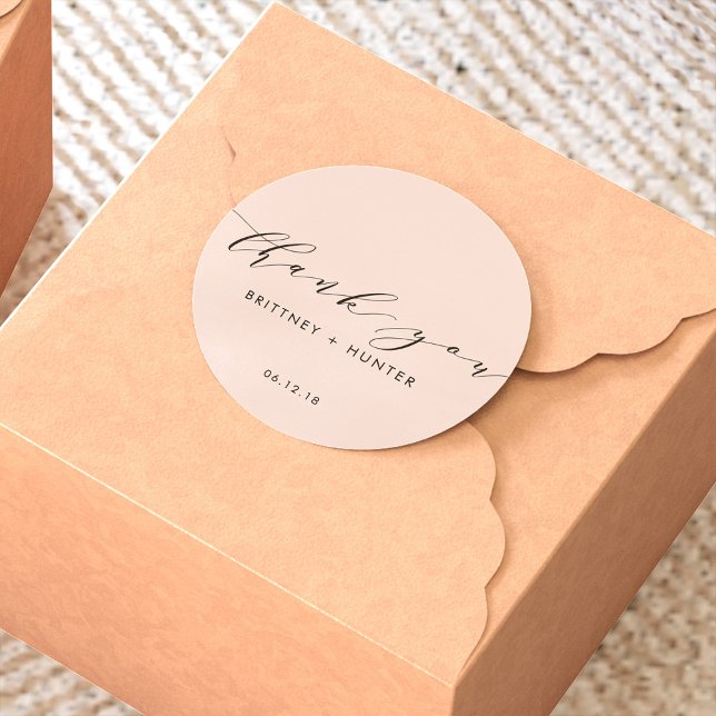 Blush Pink Simple Elegant Thank You Wedding Classic Round Sticker (Creator Uploaded)