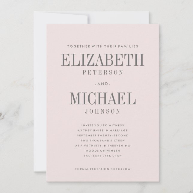 Blush Pink Simple Elegant Type Wedding Invitation (Front)