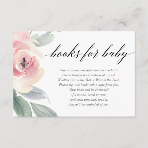 Blush pink simple girl baby shower book request enclosure card