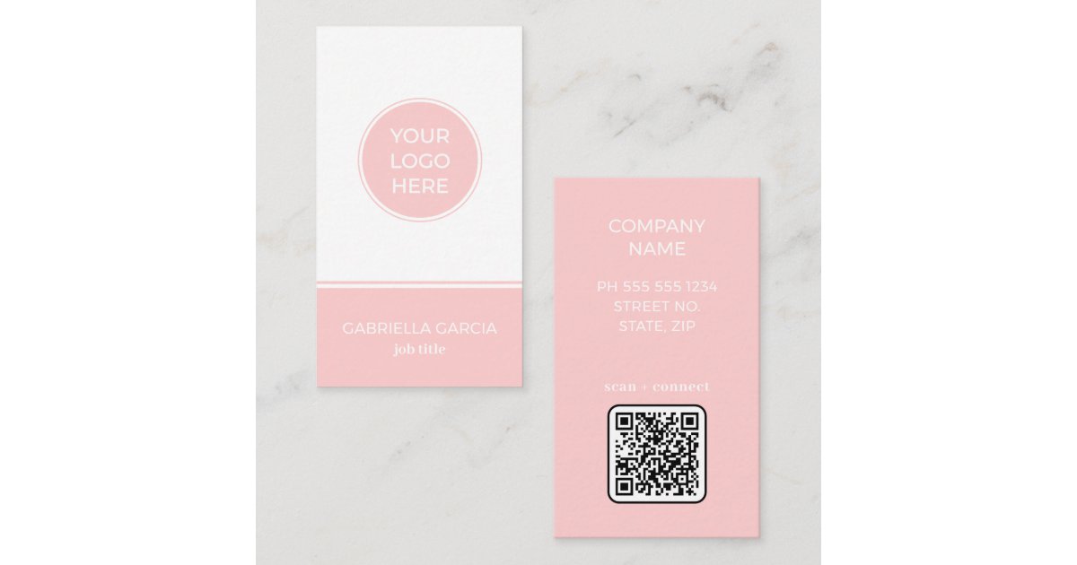 Blush Pink Simple Logo QR Code Business Card | Zazzle