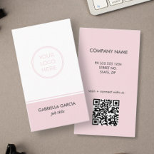 Blush Pink Simple Logo QR Code Business Card