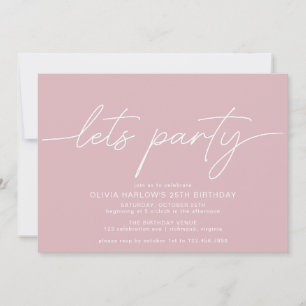 Blush Pink   Simple Modern Girly Any Age Birthday Invitation