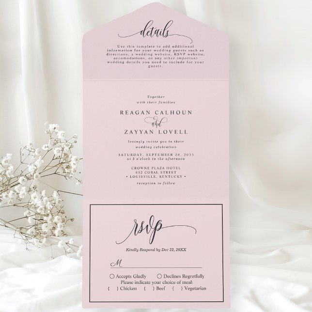 Blush Pink Simple Modern Script All In One Invitation (Creator Uploaded)