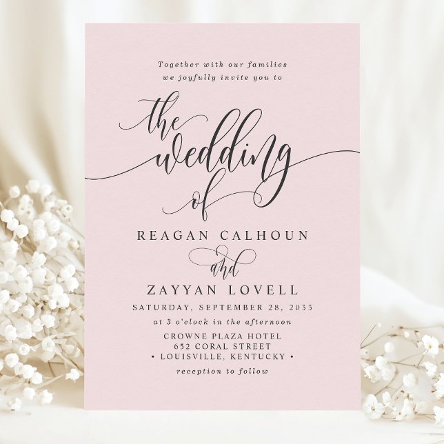 Blush Pink Simple Modern Script Wedding Invitation (Creator Uploaded)