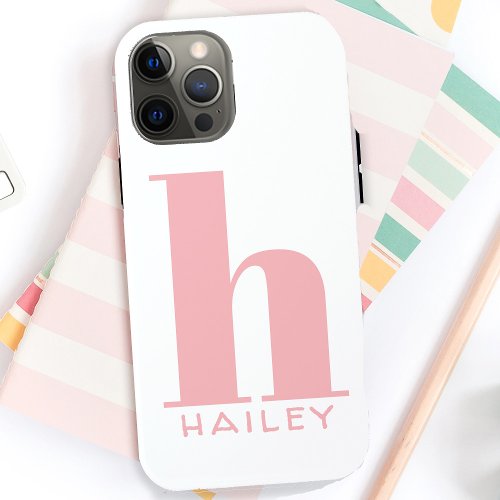 Blush Pink Simple Monogram and Name iPhone 12 Pro Max Case