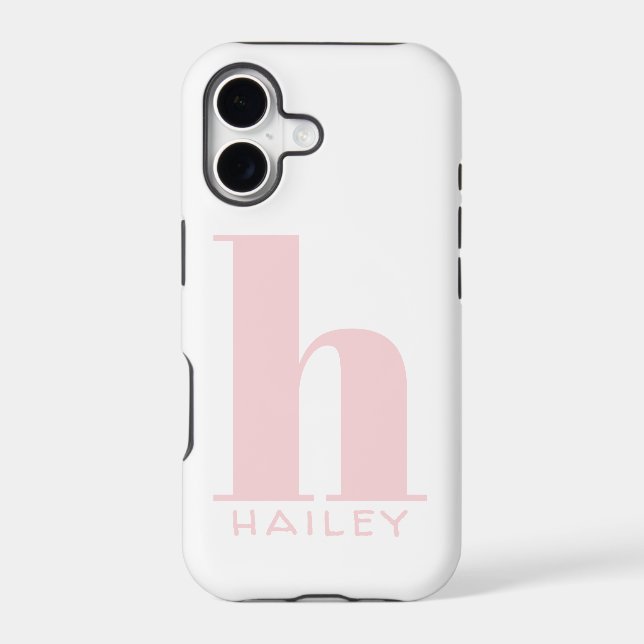 Blush Pink Simple Monogram and Name Case-Mate iPhone Case (Back)