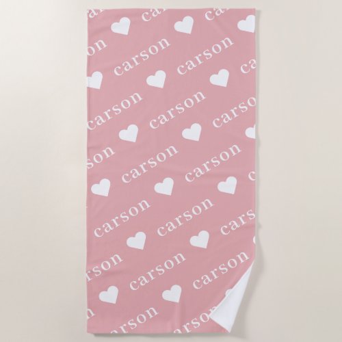 Blush Pink Simple Personalized Repeating Name Beach Towel