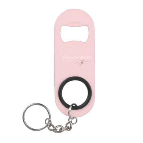 Blush Pink Simple Script Girly Monogram Name Keychain Bottle Opener