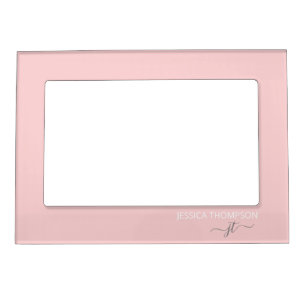 Blush Pink Simple Script Girly Monogram Name  Magnetic Frame