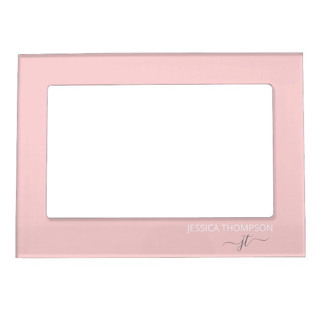 Blush Pink Simple Script Girly Monogram Name  Magnetic Frame (Front)