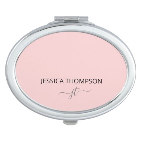 Blush Pink Simple Script Girly Monogram Name Oval Compact Mirror
