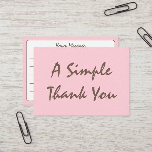 Blush Pink Simple Script Thank You Business Card