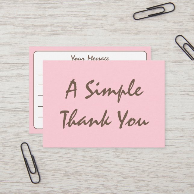 Blush Pink Simple Script Thank You Business Card (Front/Back In Situ)