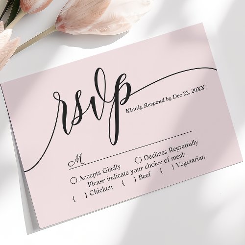 Blush Pink Simple Script Wedding RSVP Card