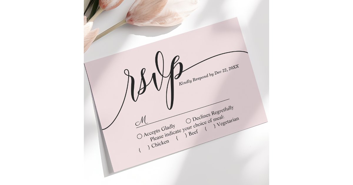 Blush Pink Simple Script Wedding RSVP Card | Zazzle