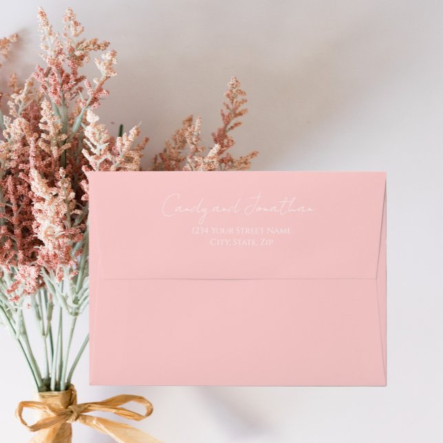 Blush Pink Simple Style Modern Script Wedding Envelope (In Situ Flowers)