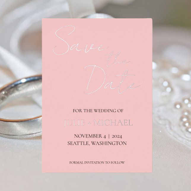Blush Pink Simple Style Wedding Save the Date Foil Invitation (In Situ Wedding)