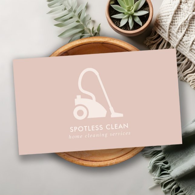 BLUSH PINK SIMPLE VACUUM CLEANER CLEANING SERVICE BUSINESS CARD (Creator Uploaded)