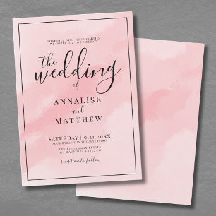 Blush Pink Simple Watercolor Wedding Invitation