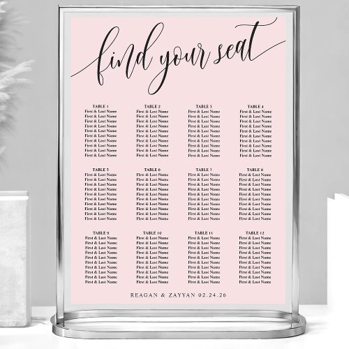 Blush Pink Simple Wedding Seating Chart