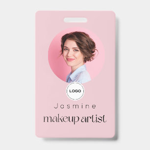 Blush Pink Simpple Elegant Photo Makeup Artist Badge