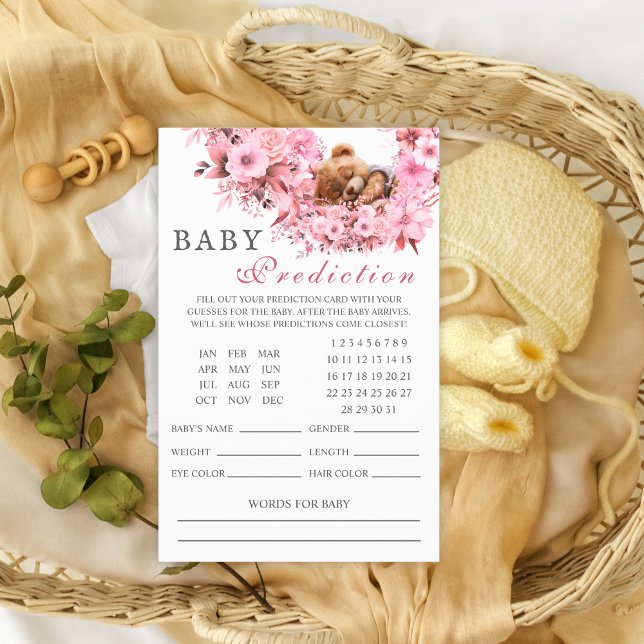 Blush Pink Sleeping Bear Baby Predictions Card Flyer (Creator Uploaded)